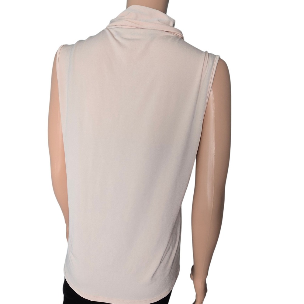 Karl Lagerfeld Paris Blush Pink Tie Neck Sleeveless Blouse Faux Pearl Accent M - Picture 2 of 9